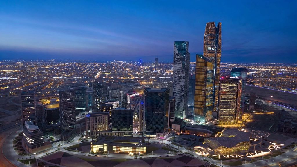 The King Abdullah Financial District skyline in Riyadh at dusk